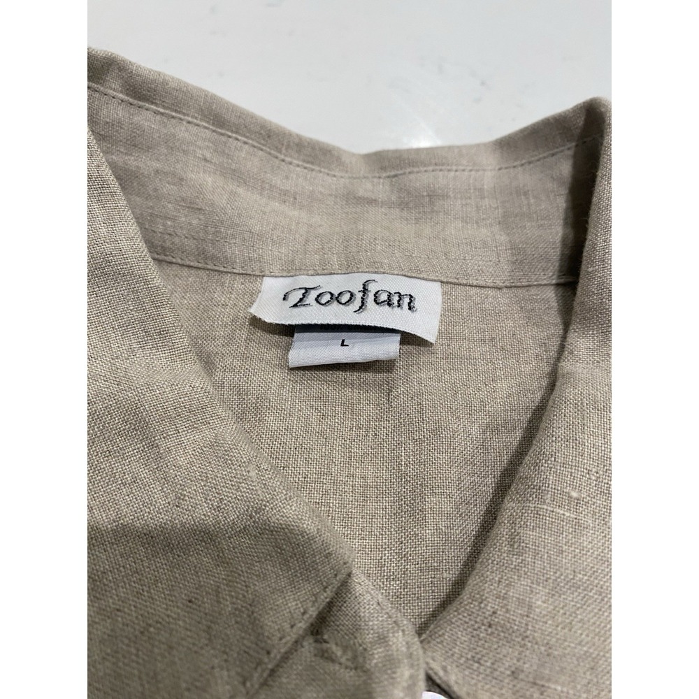 Toofan Linen Button Front Shirt L Beige Pintuck Lagenlook Coastal Grandma EUC - Picture 4 of 9